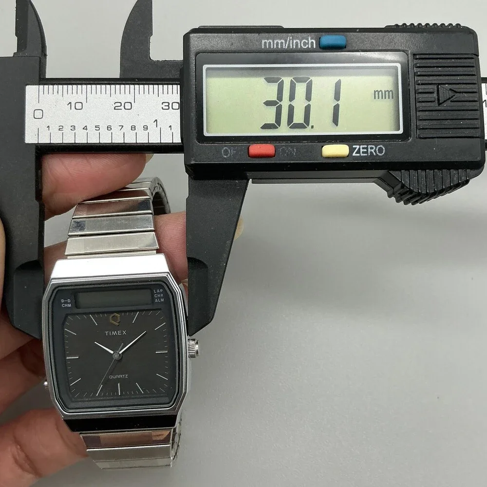 Vintage Timex Mens Watch 30mm Gray Stainless Analog LCD For Parts Not Running